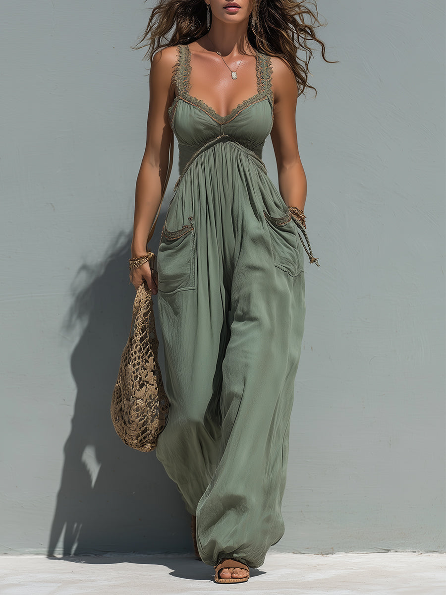Mono Boho con Encaje y Bolsillos.
