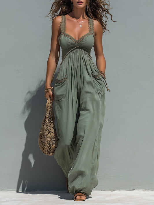 Mono Boho con Encaje y Bolsillos.